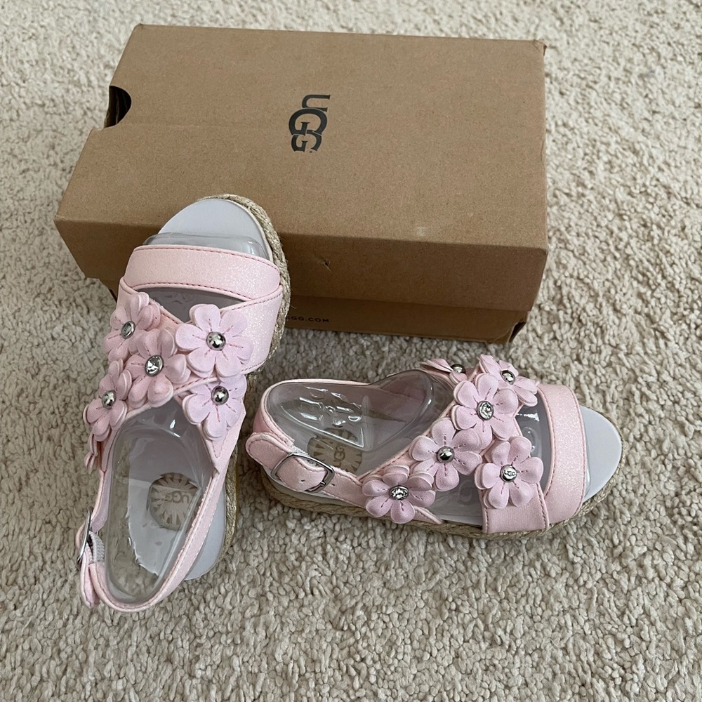 Ugg Girls Pink Sandals with Flowers